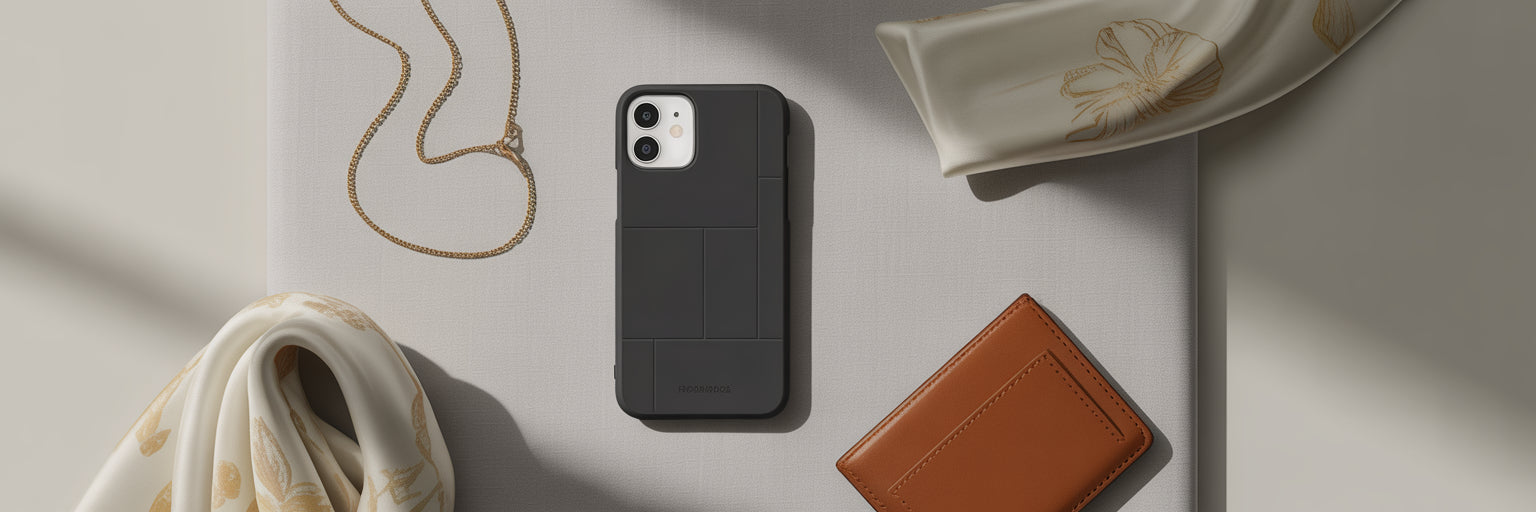 Fashion accessories with rectangle iPhone case.