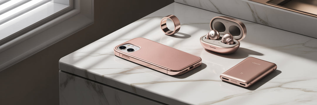 Stylish women's tech accessories on vanity