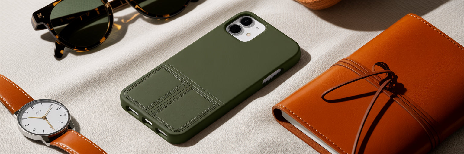 Stylish and sustainable fashion accessories flat lay.