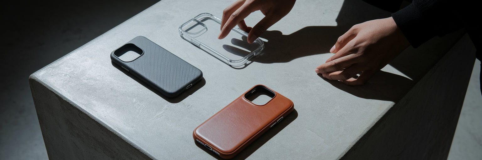 Choosing between different rectangle iPhone cases.