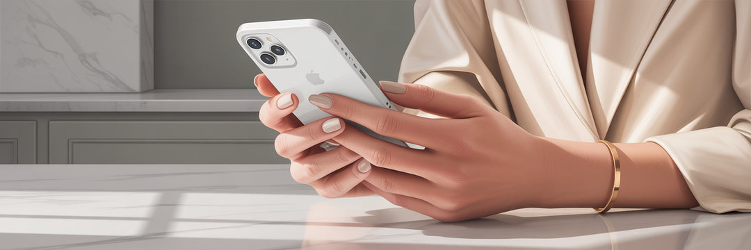 Woman holding a rectangle iPhone case.
