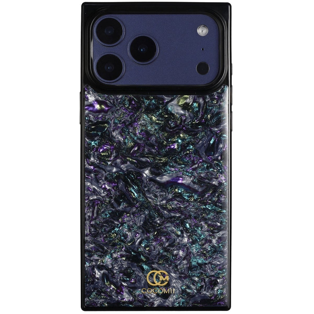 COCOMII abalone-effect MagSafe iPhone case - boxy flat-edge shell with right-angle corners