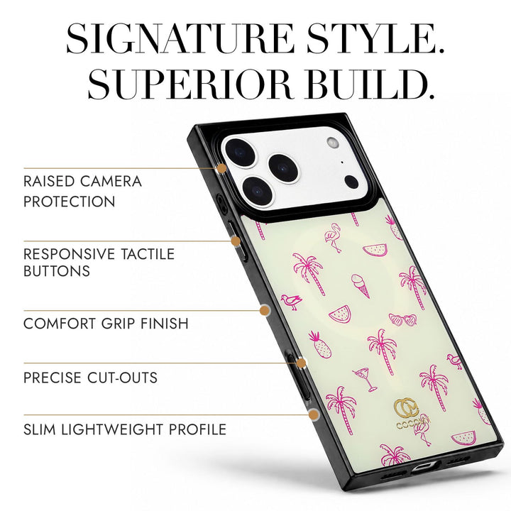 COCOMII coastal print MagSafe iPhone case in Flamingo Paradise - raised camera protection, tactile buttons, precise cut-outs and a slim profile