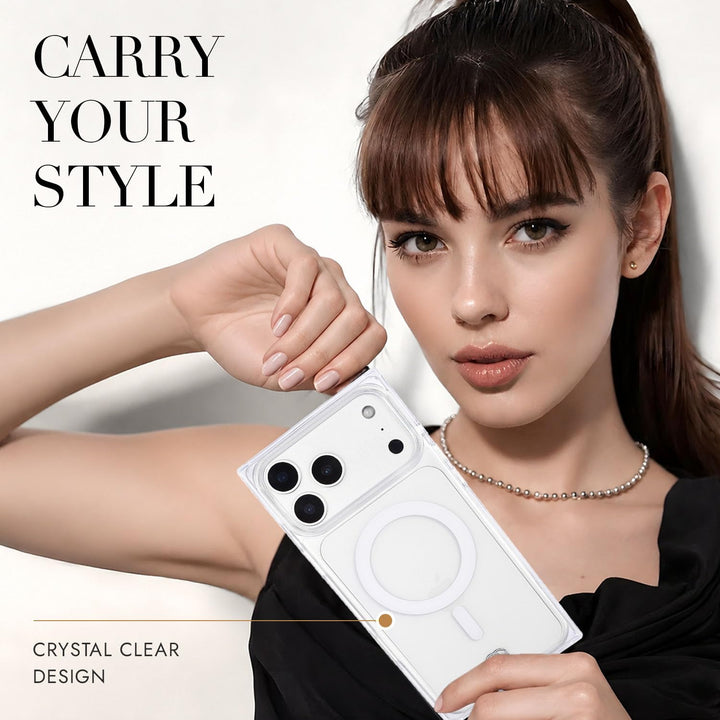 COCOMII clear MagSafe iPhone case in Crystal Clear - held by a model
