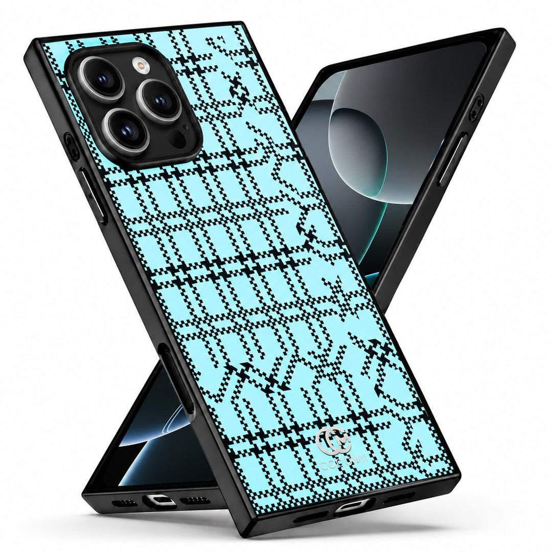 COCOMII Plaid rectangle iPhone case in Sky, MagSafe