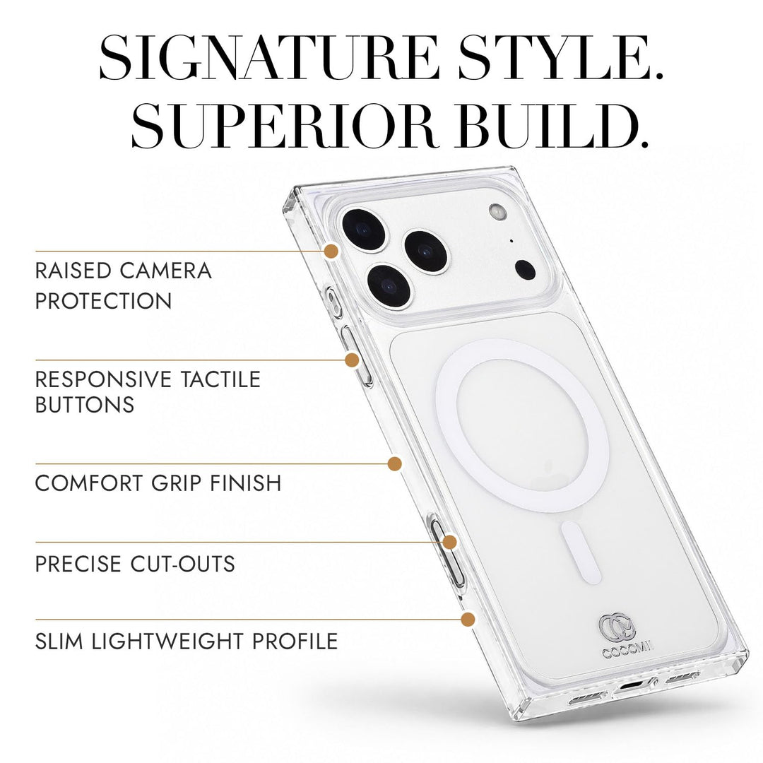 COCOMII clear MagSafe iPhone case in Crystal Clear - raised camera protection, tactile buttons, precise cut-outs and a slim profile