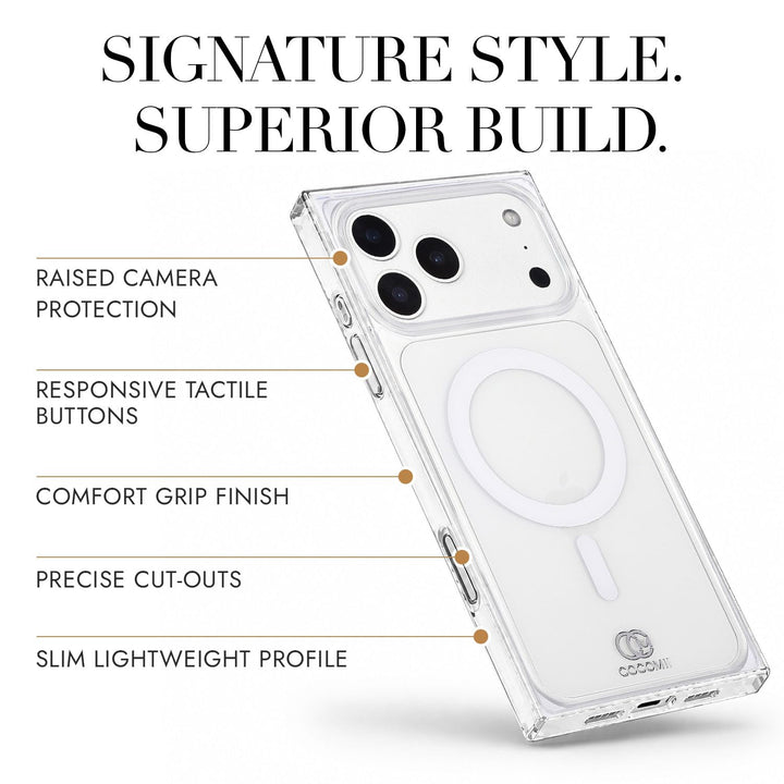COCOMII clear MagSafe iPhone case in Crystal Clear - raised camera protection, tactile buttons, precise cut-outs and a slim profile