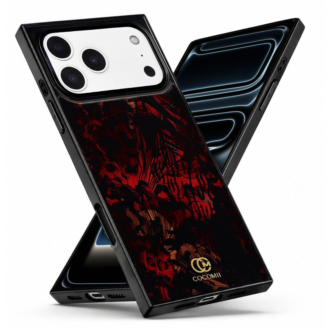 COCOMII Leopard rectangle iPhone case in Crimson, MagSafe