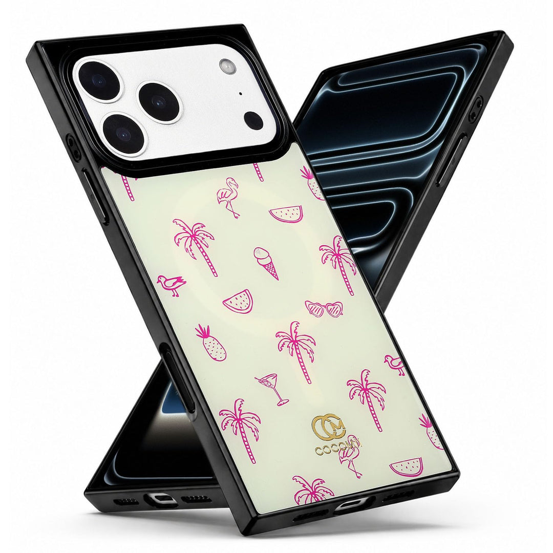COCOMII Coastal rectangle iPhone case in Flamingo Paradise, MagSafe
