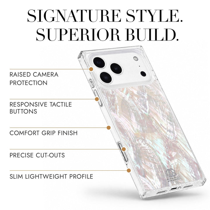 COCOMII mother of pearl MagSafe iPhone case in Natural - raised camera protection, tactile buttons, precise cut-outs and a slim profile