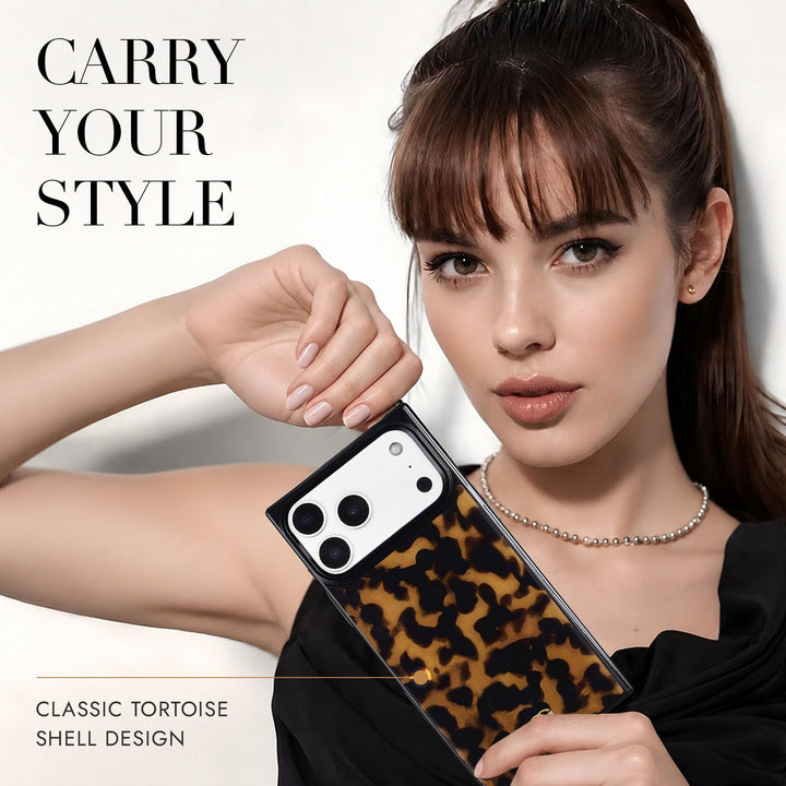 COCOMII tortoiseshell-pattern MagSafe iPhone case in Chestnut - held by a model