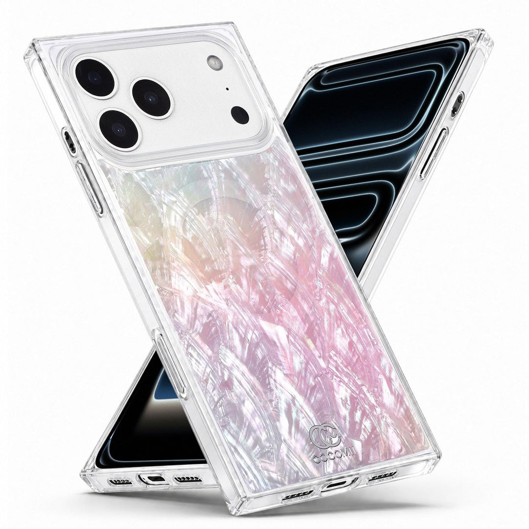 COCOMII Real mother of pearl rectangle iPhone case in Pink, MagSafe