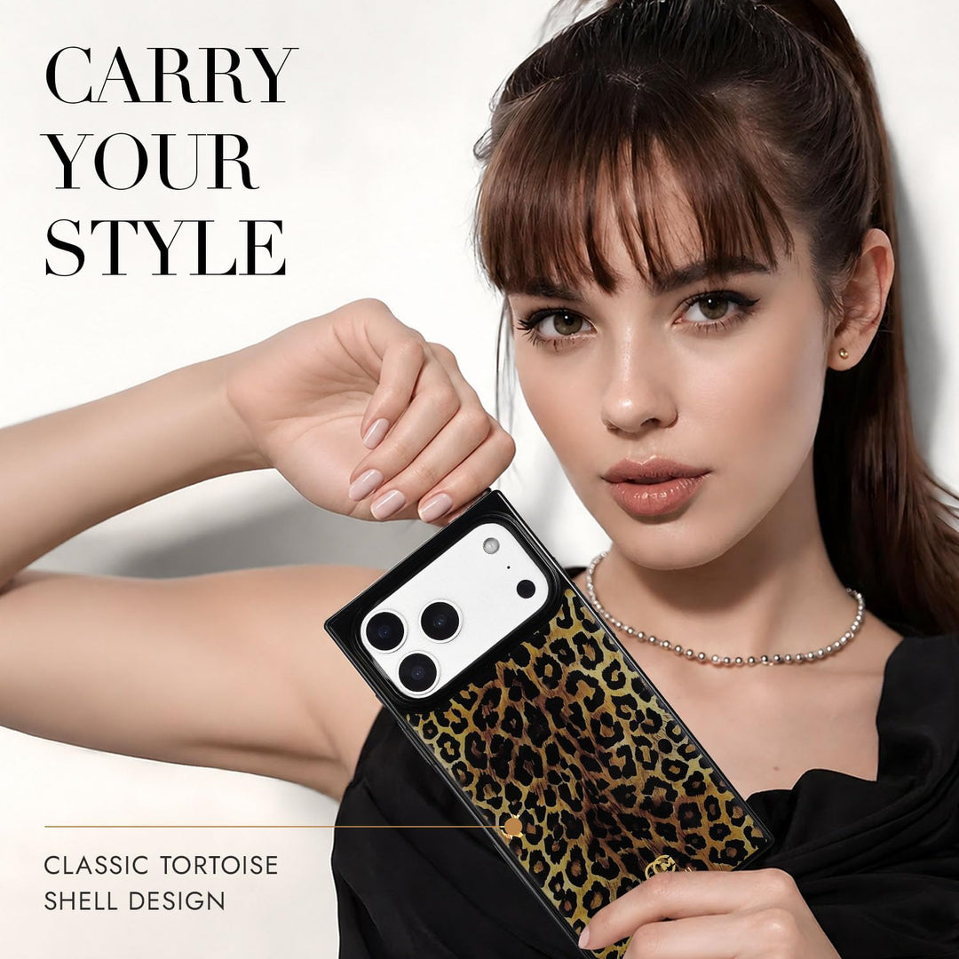 COCOMII leopard print MagSafe iPhone case in Amber - held by a model