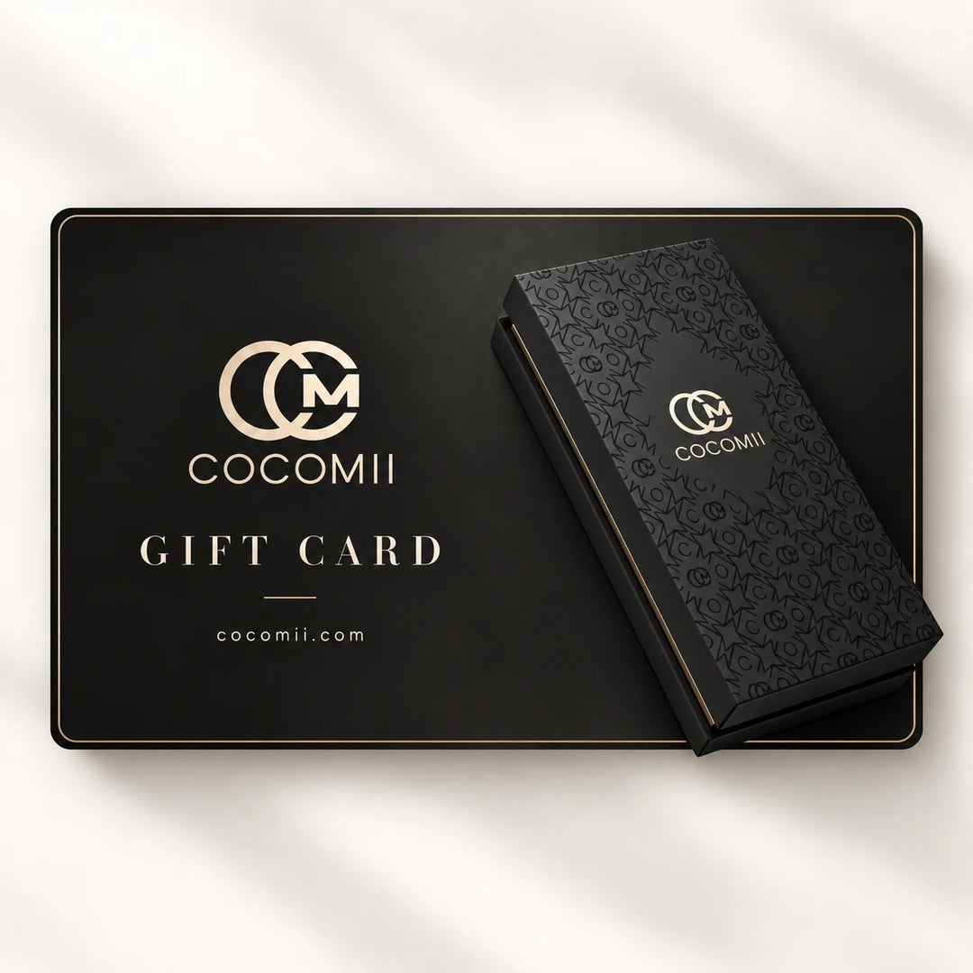 Black COCOMII Gift Card with gold lettering