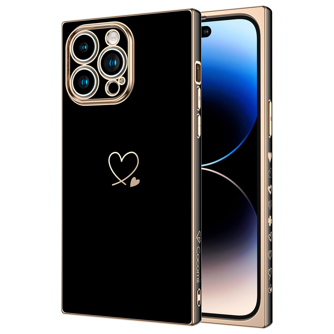 Square iPhone 14 Pro Max Case Square Plated Love Hearts (Black) | COCOMII