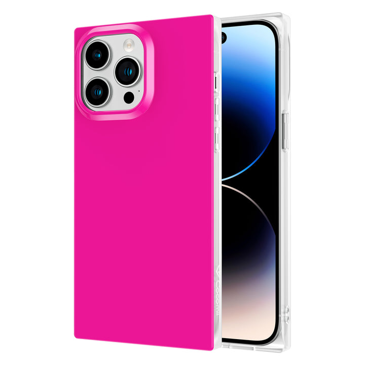 Square iPhone 14 Pro Max Case Square Neon Plain Color MagSafe (Neon Pink) | COCOMII