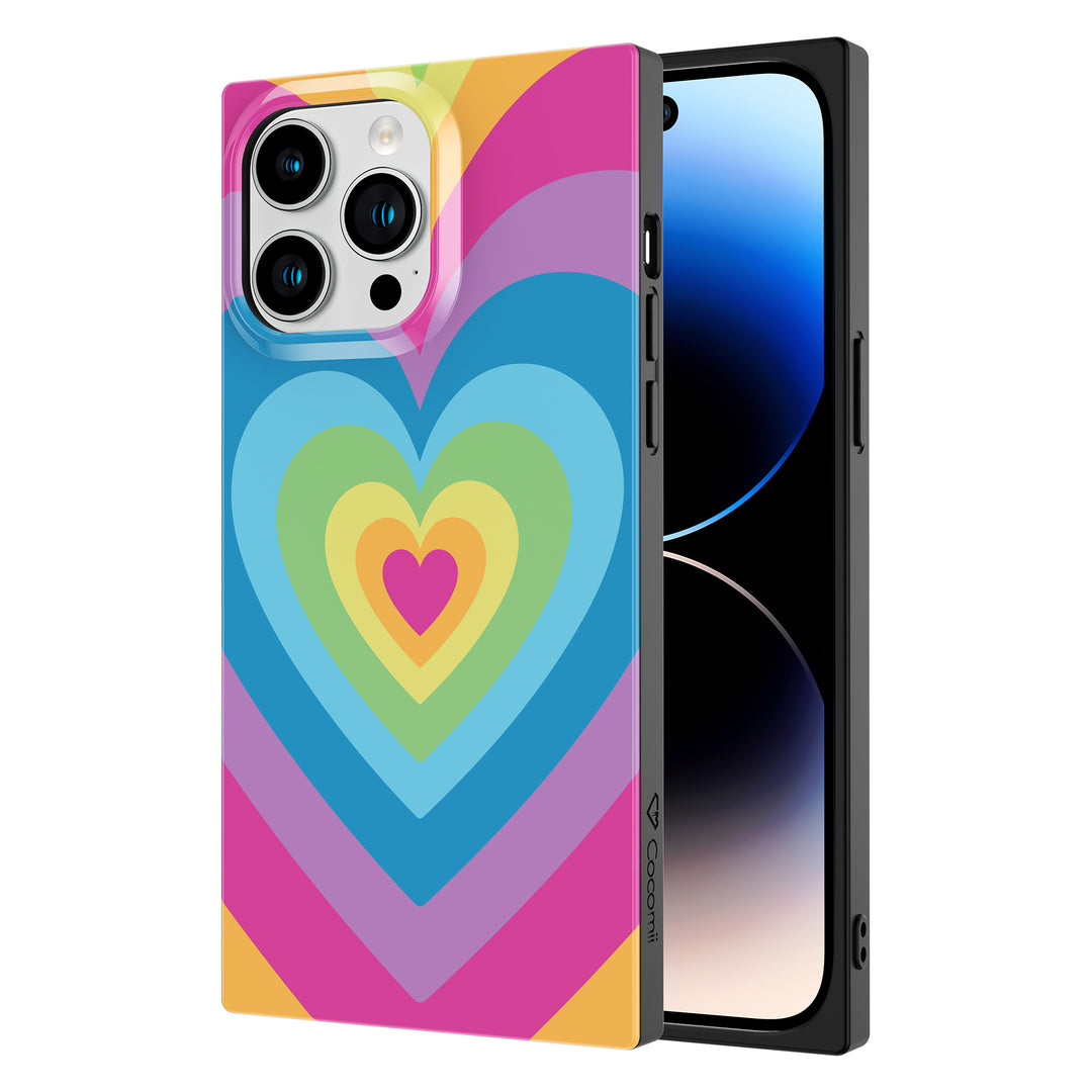 Square iPhone 14 Pro Max Case Square Latte Love Hearts (Rainbow) | COCOMII