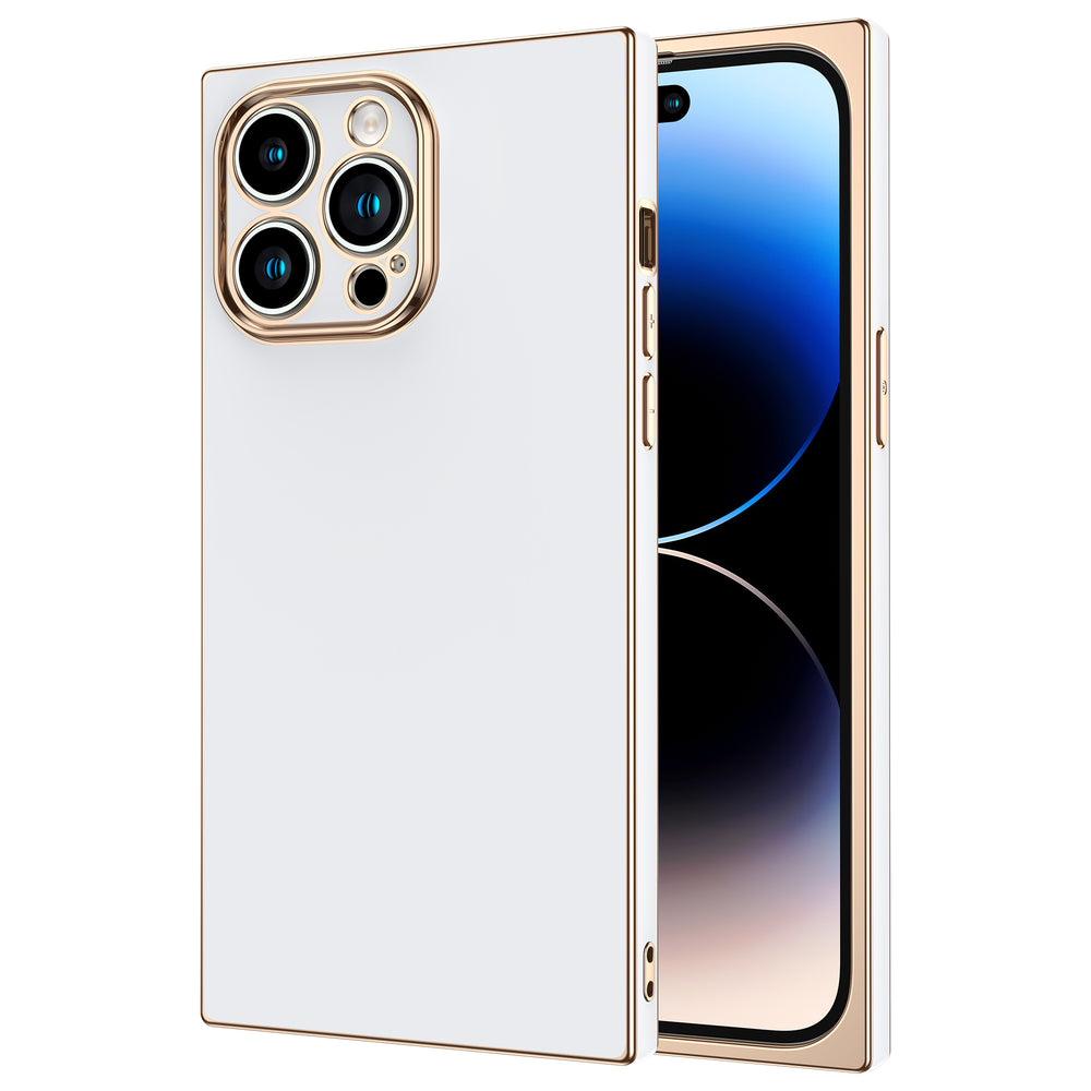 Square iPhone 14 Pro Max Case Square Plated Plain Color (White) | COCOMII